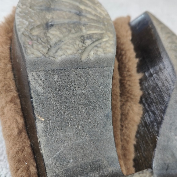 No 6 Kira Shearling Clogs Womens 40 US 10 Brown Wooden Platform Block Heel Shoes - Picture 11 of 13